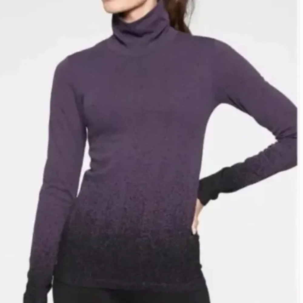 NWT ATHLETA Flurry Peak Long Sleeve Top Turtleneck Base Layer Black Plum Small